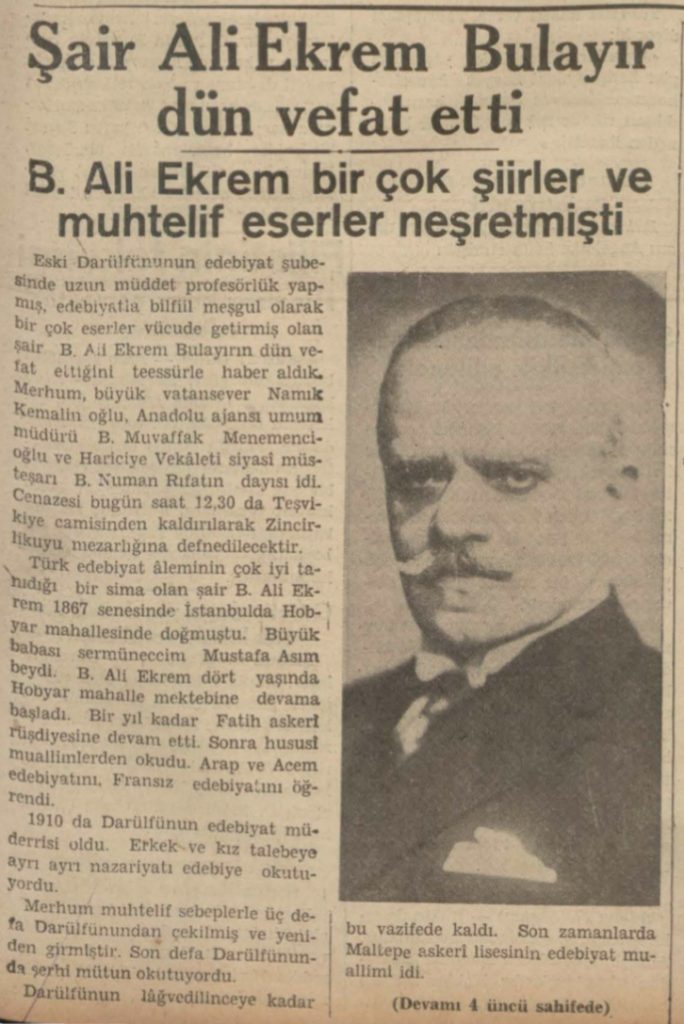 Ali Ekrem Bolayır ölüm haberi