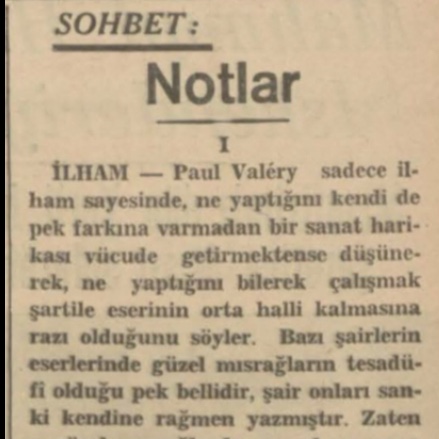 Nurullah Ataç’ın “Notlar” başlıklı yazısı