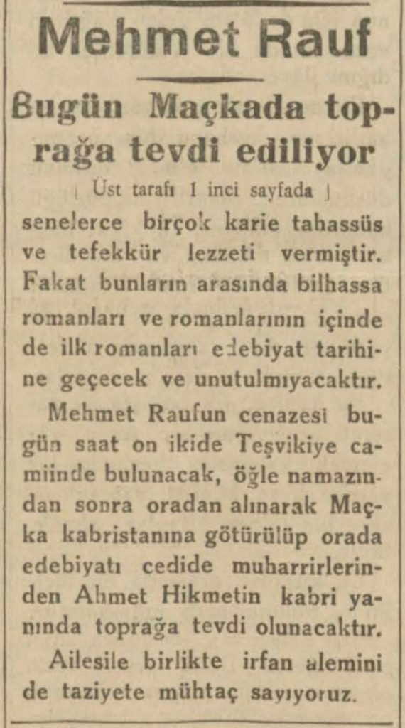 Mehmet Rauf cenaze töreni