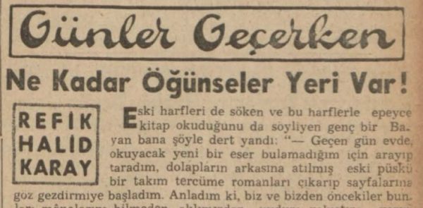Refik Halit’in “Ne kadar öğünseler yeri var” başlıklı yazısı