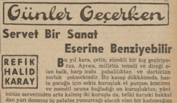 Refik Halit’in “Servet bir sanat eserine benzeyebilir” başlıklı yazısı