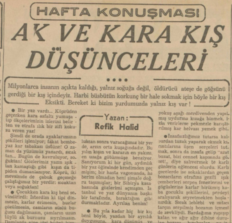 Refik Halit edebiyatımızda kar ve kış