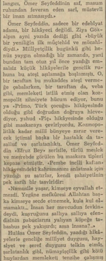 Ömer Seyfettin Anma Yazısı