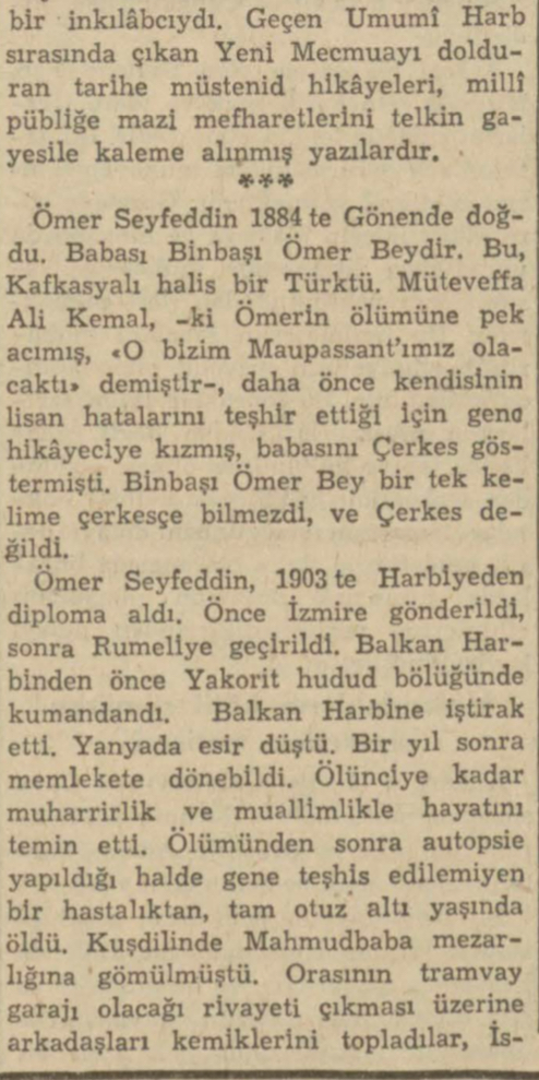 Ömer Seyfettin Anma Yazısı