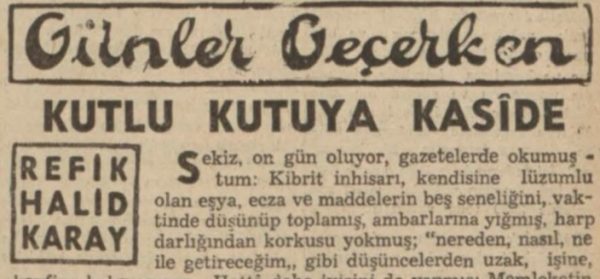 Refik Halit’in “Kutlu kutuya kaside” başlıklı yazısı