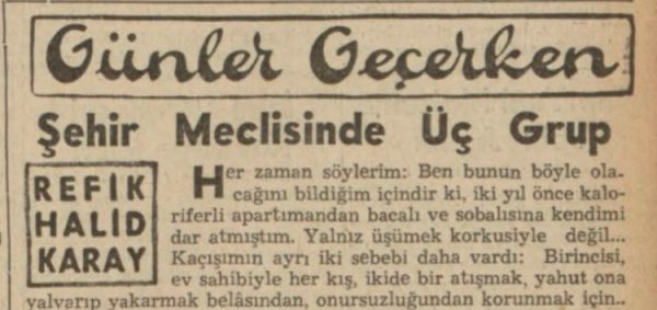 Refik Halit’in “Şehir meclisinde üç grup” başlıklı yazısı