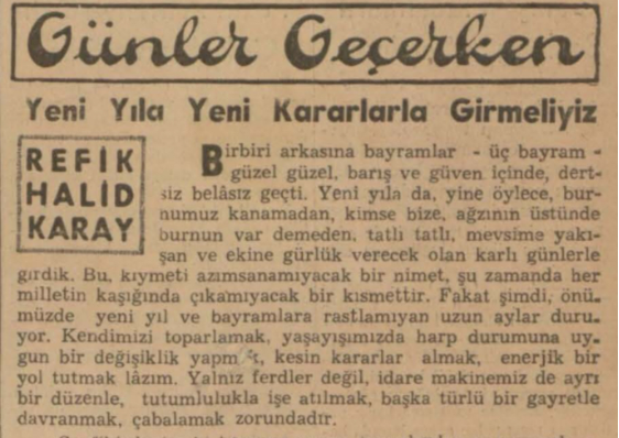 Refik Halit’in “Yeni yıla yeni kararlarla girmeliyiz” başlıklı yazısı