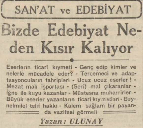 Refii Cevat’ın yazdığı “Bizde edebiyat neden kısır kalıyor” makalesi
