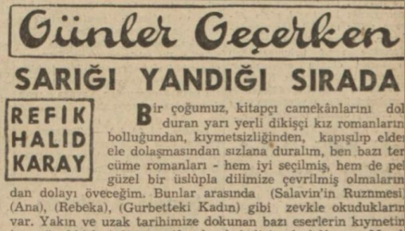Refik Halit’in “Sarığı Yandığı Sırada” isimli yazısı