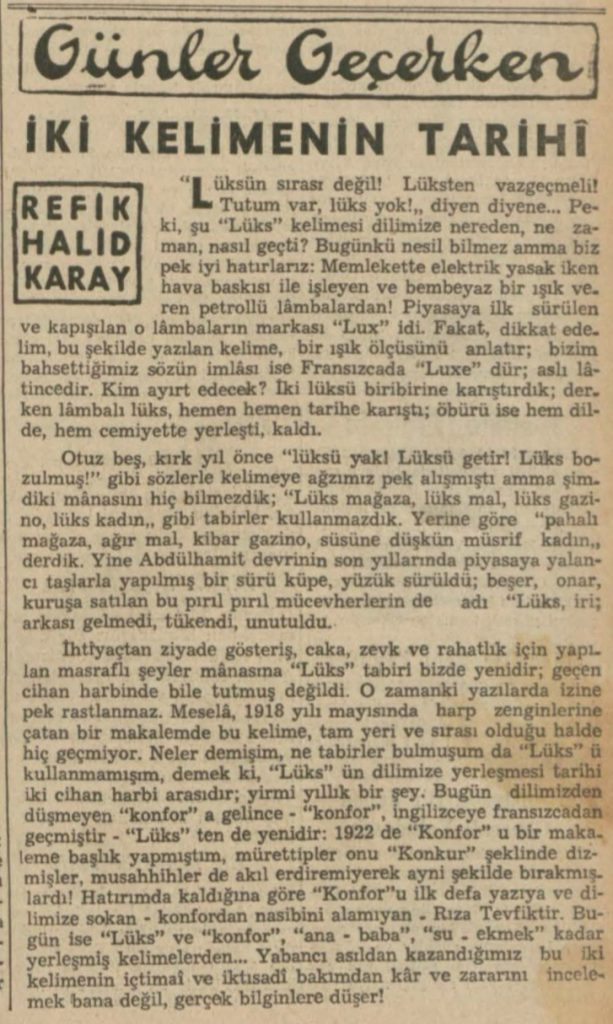 Refik Halit'in "İki kelimenin tarihi" başlıklı yazısı