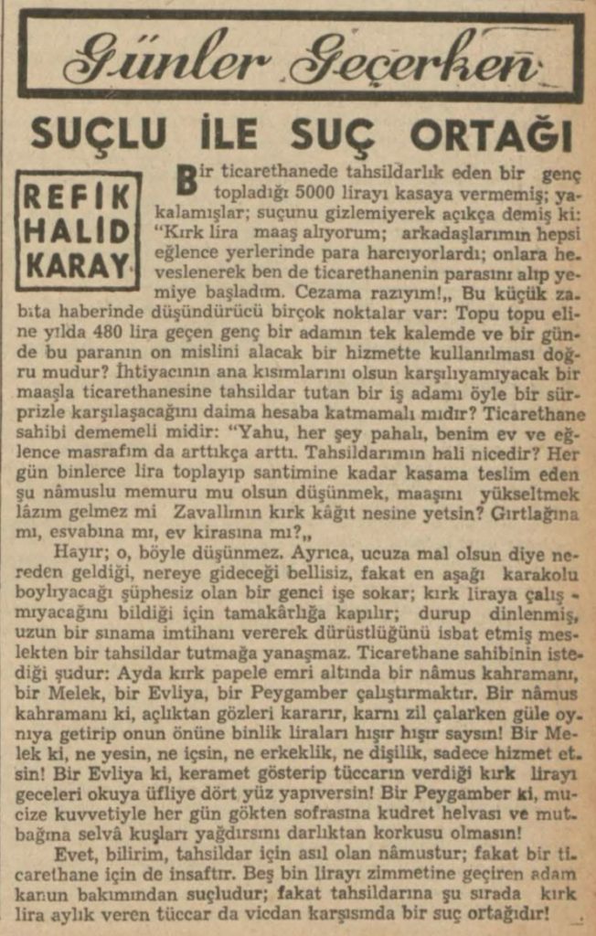 Refik Halit'in "Suçlu ile suç ortağı" başlıklı yazısı