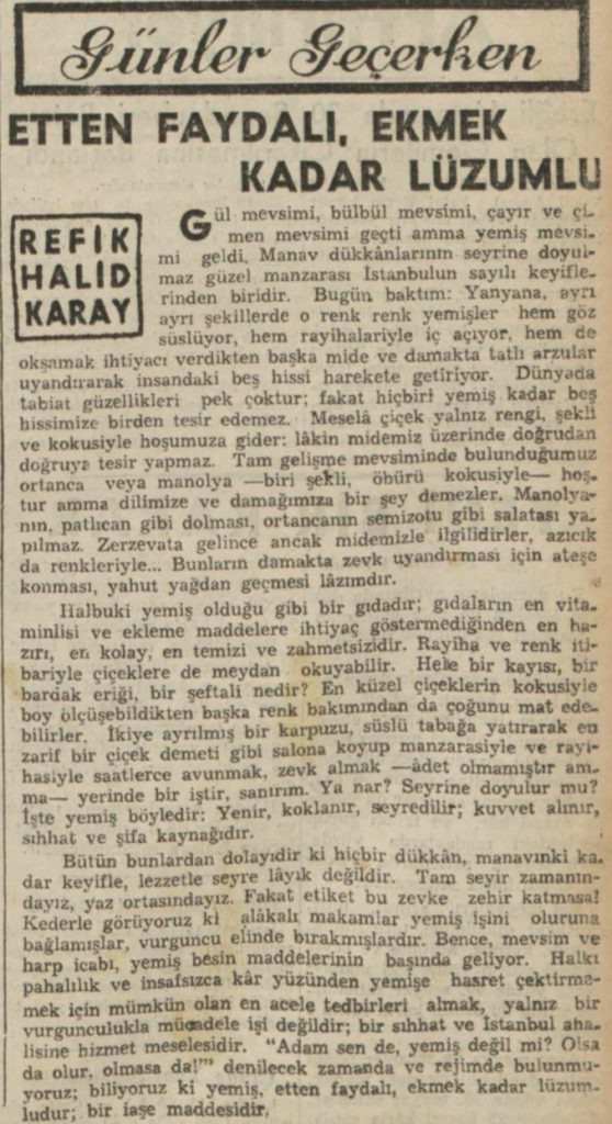 Refik Halit'in "Bir iskele, dört vapur" başlıklı yazısı
