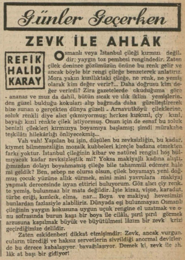 Refik Halit'in "Zevk ile ahlak" başlıklı yazısı