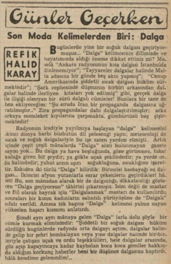 Refik Halit'in "Son moda kelimelerden biri: Dalga" başlıklı yazısı