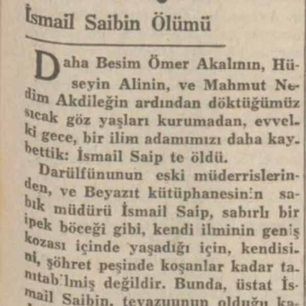 25 Mart 1940: “İsmail Saibin ölümü”
