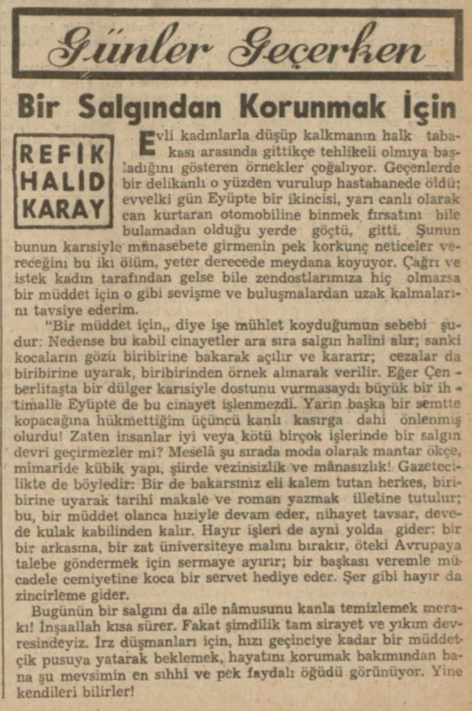 Refik Halit'in "Bir salgından korunmak için" başlıklı yazısı