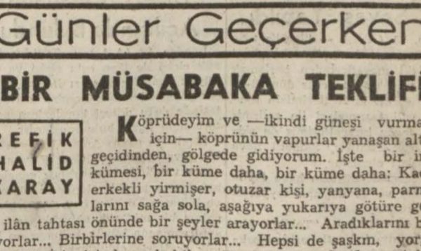 Refik Halit’in “Bir müsabaka teklifi” başlıklı yazısı