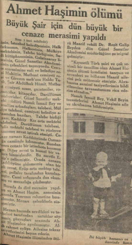 Ahmet Haşim'in ölümü