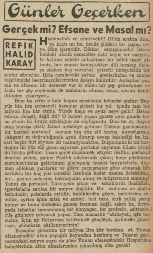Refik Halit'in "Gerçek mi, efsane ve masal mı" başlıklı yazısı