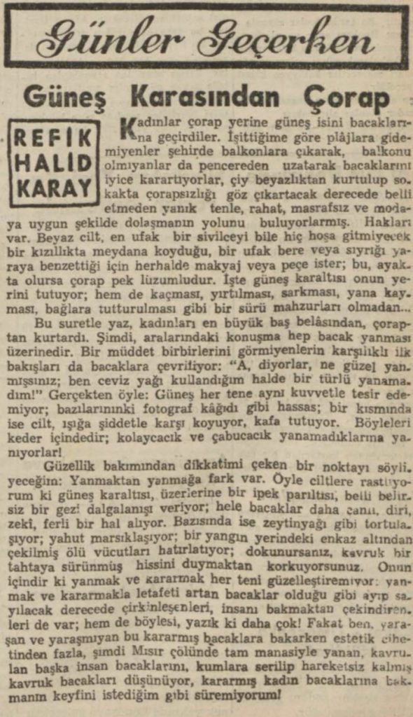 Refik Halid'in "Güneş karasından çorap" başlıklı yazısı
