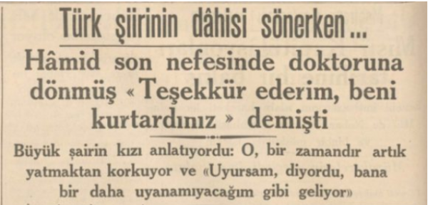 14 Haziran 1937: “Hamid son nefesinde doktoruna dönmüş ‘Teşekkür ederim beni kurtardınız’ demişti”