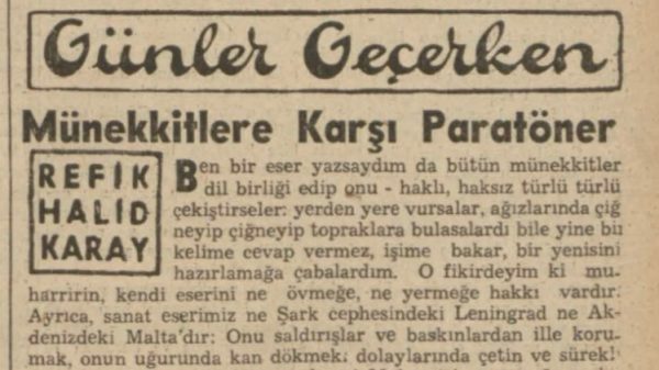 Refik Halit’in “Münekkitlere karşı paratöner” başlıklı yazısı