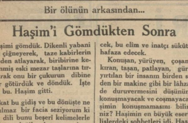 6 Haziran 1933: “Haşim’i gömdükten sonra”