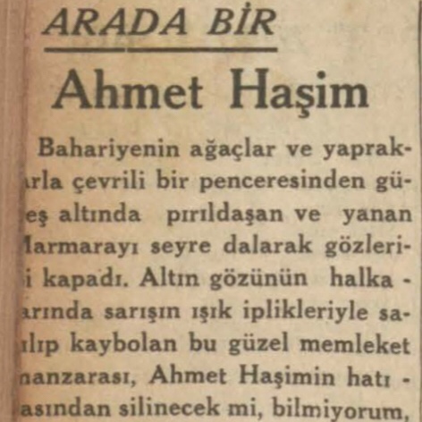 Refik Ahmet’in Ahmet Haşim’in ölümü ardından yazdıkları