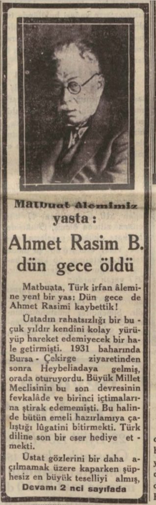 Ahmet Rasim ölüm haberi
