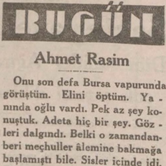 Peyami Safa’nın Ahmet Rasim’in vefatı ardından yazdıkları