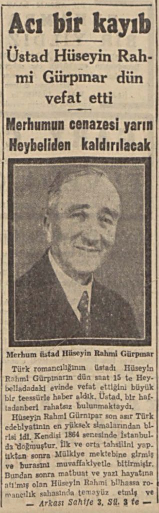 Hüseyin Rahmi ölüm haberi