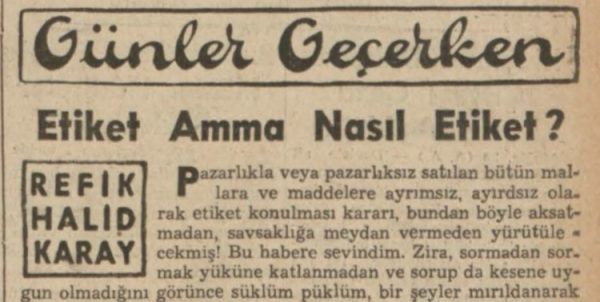 Refik Halit’in “Etiket amma nasıl etiket” başlıklı yazısı