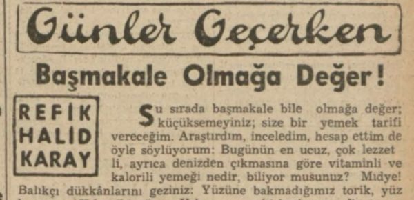 Refik Halit’in “Başmakale olmaya değer” başlıklı yazısı