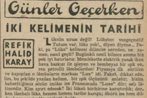 Refik Halit’in “İki kelimenin tarihi” başlıklı yazısı