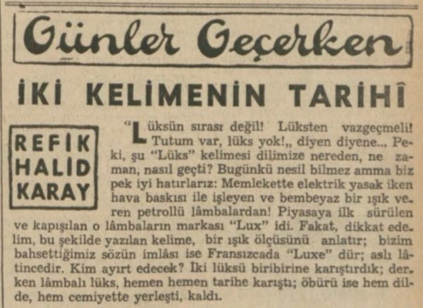 Refik Halit’in “İki kelimenin tarihi” başlıklı yazısı