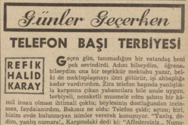 Refik Halit’in “Telefon başı terbiyesi” başlıklı yazısı