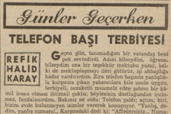 Refik Halit’in “Telefon başı terbiyesi” başlıklı yazısı