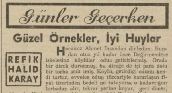 Refik Halit’in “Güzel örnekler, iyi huylar” başlıklı yazısı
