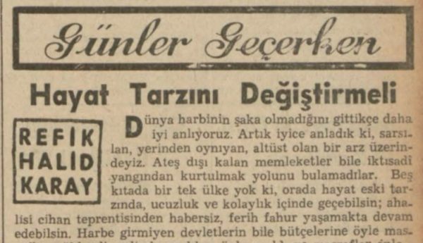 Refik Halit’in “Hayat tarzını değiştirmeli” başlıklı yazısı
