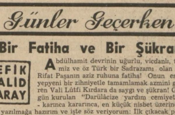 Refik Halit’in “Bir Fatiha ve bir şükran” başlıklı yazısı