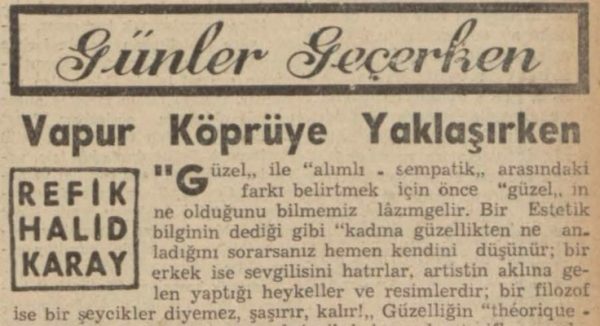 Refik Halit’in “Vapur köprüye yaklaşırken” başlıklı yazısı