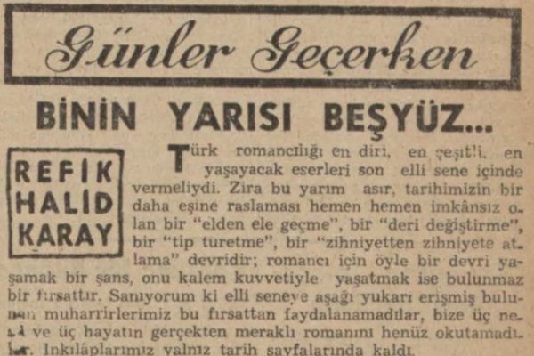 Refik Halit’in “Binin yarısı beşyüz” başlıklı yazısı