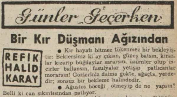 Refik Halit’in “Kır düşmanı ağzından” başlıklı yazısı