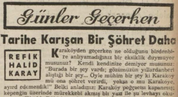 Refik Halit’in “Tarihe karışan bir şöhret daha” başlıklı yazısı