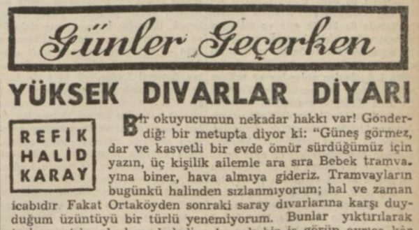 Refik Halit’in “Yüksek duvarlar diyarı” başlıklı yazısı