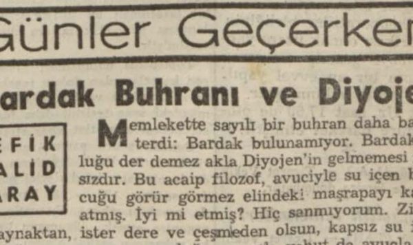 Refik Halit’in “Bardak buhranı ve Diyojen” başlıklı yazısı