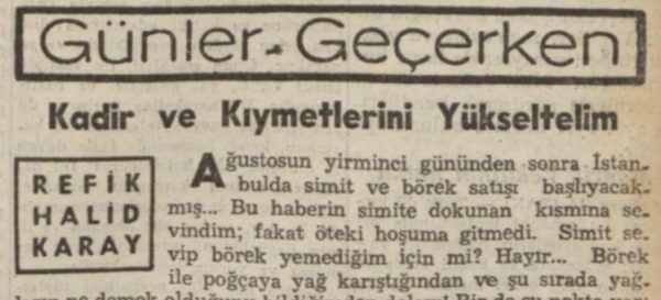 Refik Halit’in “Kadir ve kıymetlerini yükseltelim” başlıklı yazısı