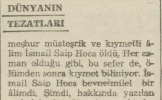 İsmail Saip’in yazdığı kitapları başkasının adıyla yayınlattığına dair bir yazı