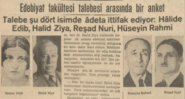 1937 Yılında Edebiyat Fakültesinde Yapılan En Beğenilen Romancılar Anketi