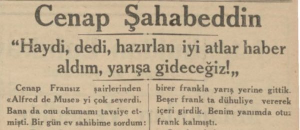 11 Nisan 1934 tarihli Cenap Şahabbettin’i anma yazısı